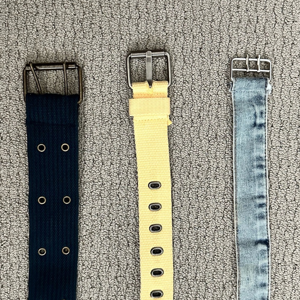 Grommet Belt Set - Black, Yellow, Blue Bundle of 3